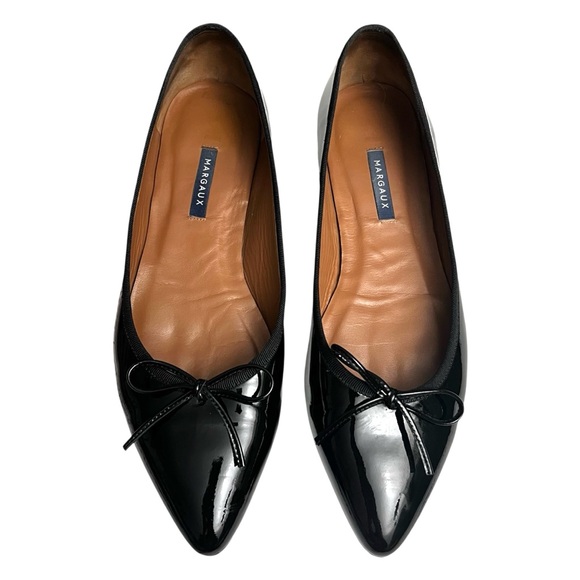 Margaux 13 Pointe Black Patent Leather Pointed Toe Bow Classic Comfort Flats - Picture 5 of 10